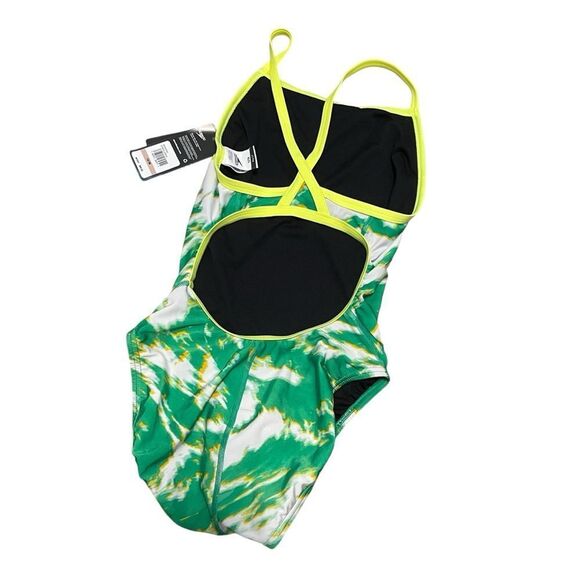 Speedo Cyclone Swirl Flyback Performance Swimsuit Green Size 12 NWT - Picture 4 of 6